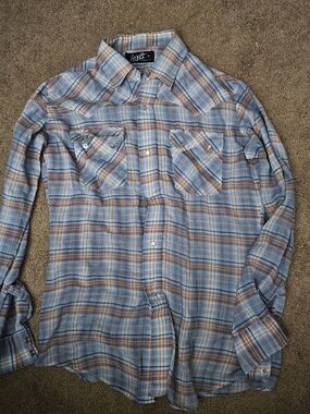 Levi's Light Blue and Brown Plaid Long-Sleeve Mens Medium Button-Up